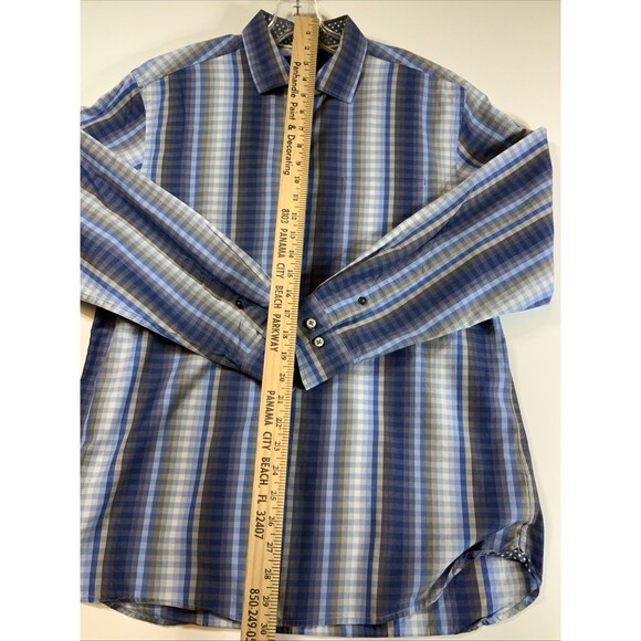 TOMMY BAHAMA Blue Striped Cotton Long Sleeve Sport‎ Button Down Shirt Men's Med - Picture 5 of 11